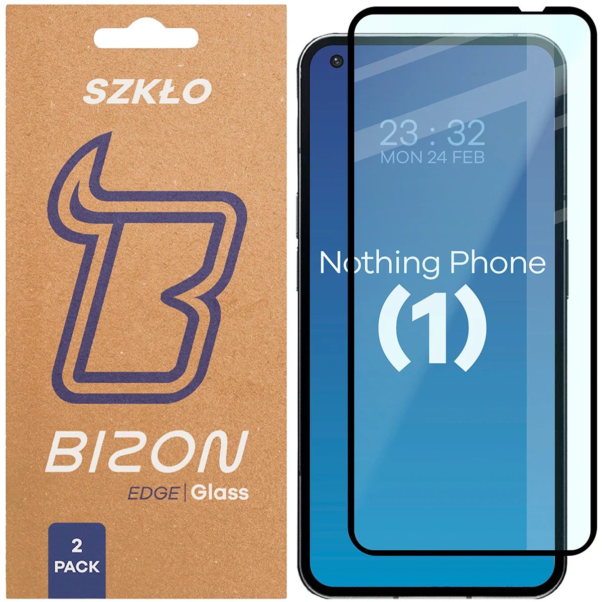 Gehärtetes Glas für Nothing Phone 1, Bizon Glass Edge Duo, Schwarzer Rahmen, 2 Stück