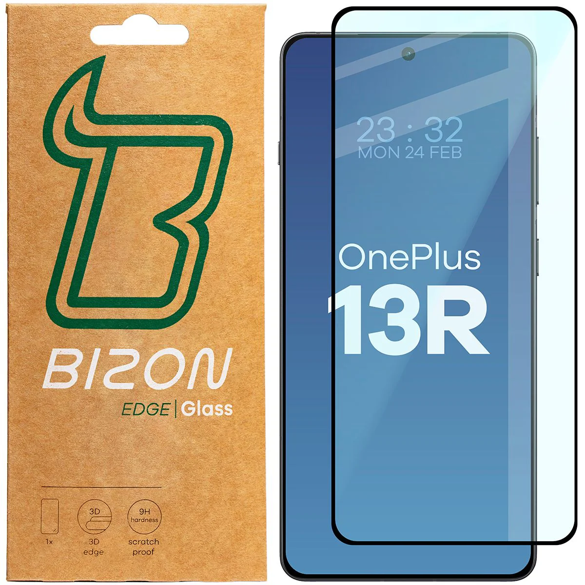 Gehärtetes Glas für OnePlus 13R, Bizon Glass Edge, Schwarzer Rahmen