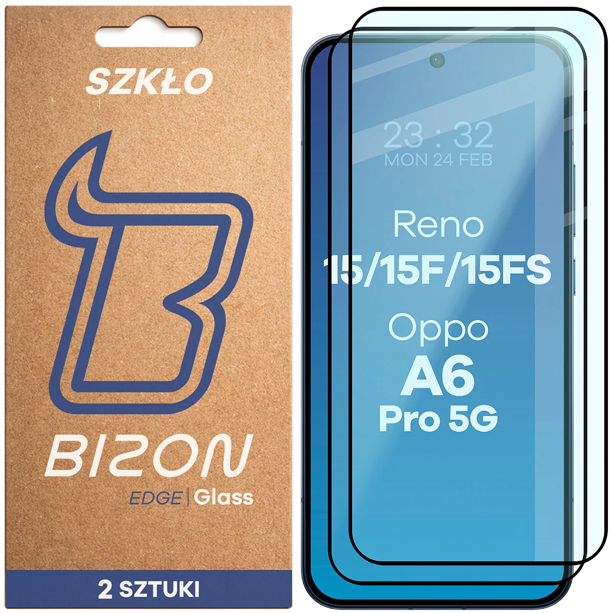 Gehärtetes Glas für Oppo Reno 15 / 15 F / 15 FS / A6 Pro 5G, Bizon Glass Edge Duo, Schwarzer Rahmen, 2 Stück