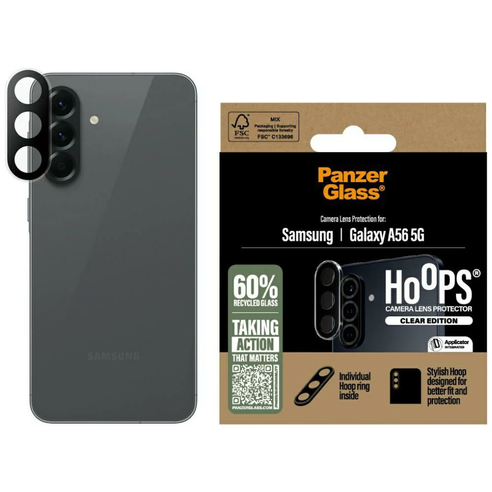 Gehärtetes Glas für Samsung Galaxy A56 5G, PanzerGlass Hoops Lens Protector, Transparent-Schwarz - Image 2