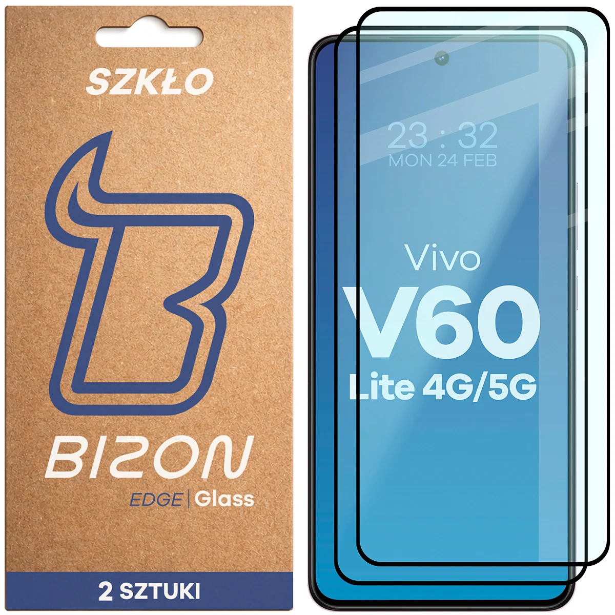 Gehärtetes Glas für Vivo V60 Lite 4G/5G, Bizon Glass Edge Duo, Schwarzer Rahmen, 2 Stück