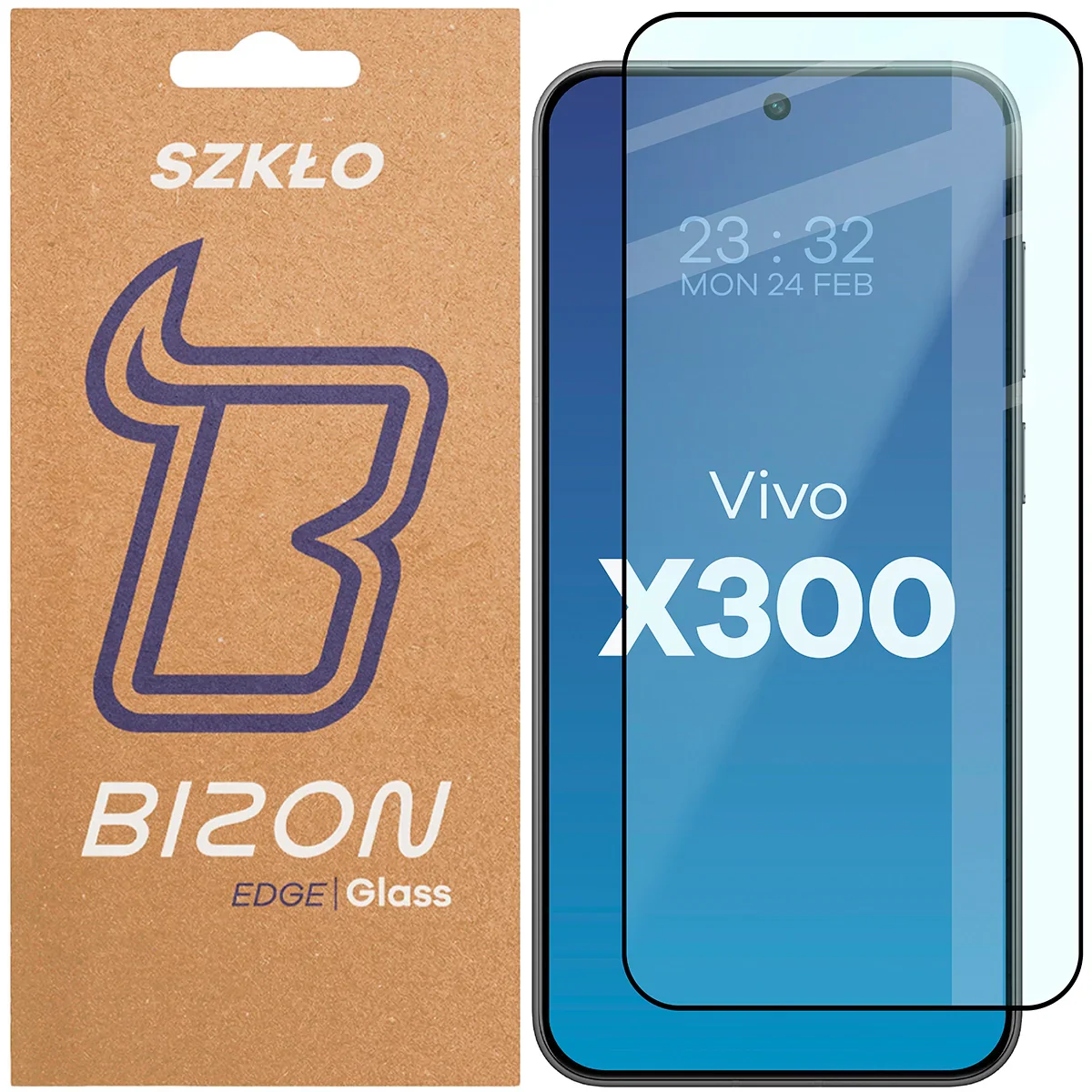 Gehärtetes Glas für Vivo X300, Bizon Glass Edge, Schwarzer Rahmen
