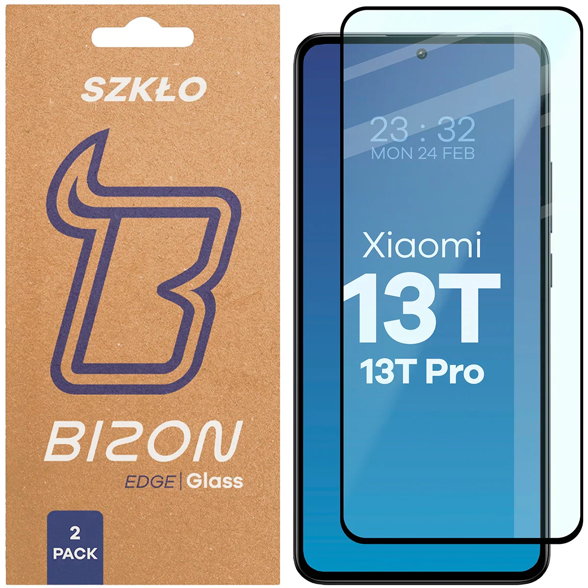 Gehärtetes Glas für Xiaomi 13T Pro / 13T, Bizon Glass Edge Duo, Schwarzer Rahmen, 2 Stück