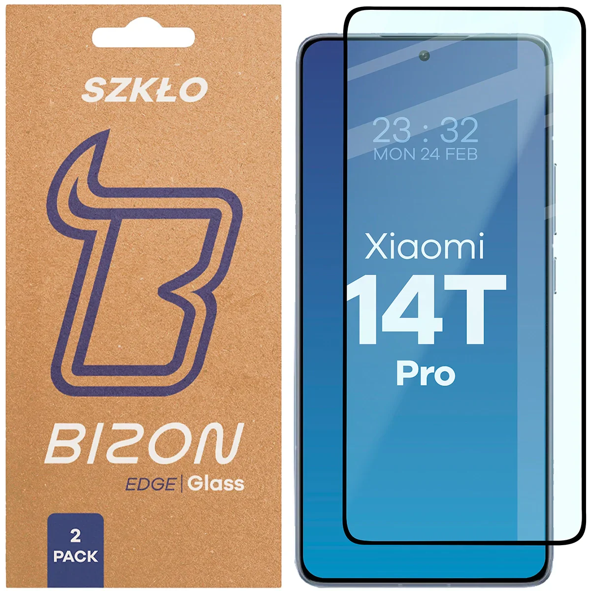Gehärtetes Glas für Xiaomi 14T Pro, Bizon Glass Edge Duo, Schwarzer Rahmen, 2 Stück