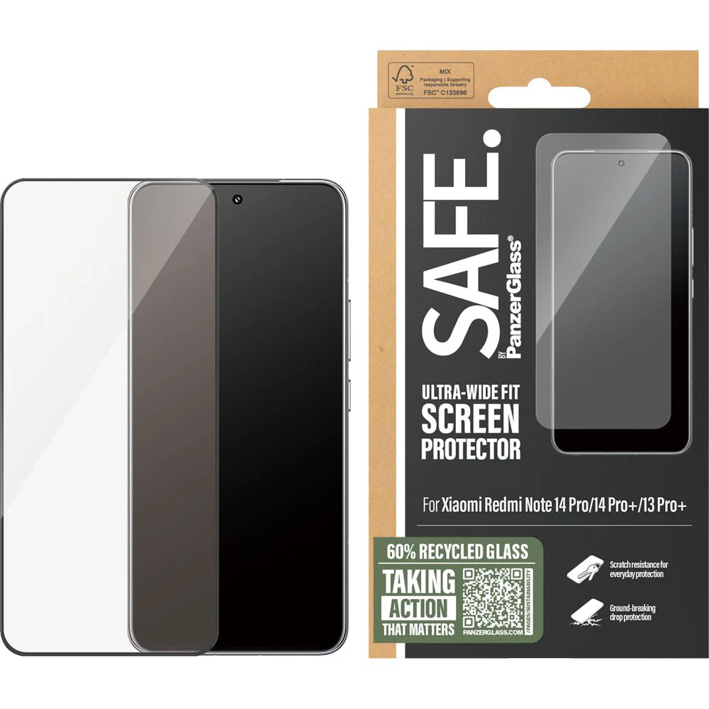 Gehärtetes Glas für Xiaomi Redmi Note 14 Pro / 14 Pro Plus / 13 Pro Plus, SAFE by PanzerGlass Ultra-Wide Fit, Schwarzer Rahmen - Image 3
