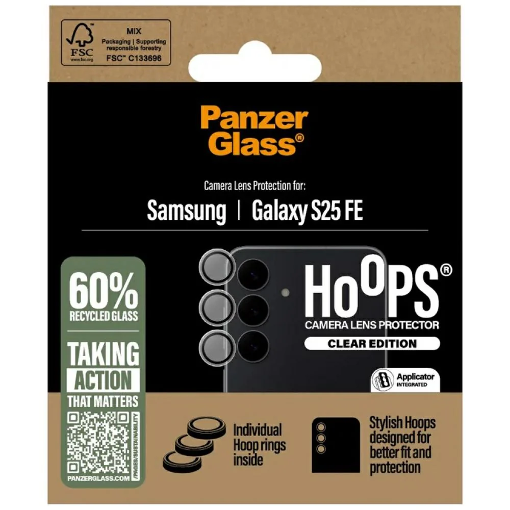 Gehärtetes Glas mit Applikator für Galaxy S25 FE, PanzerGlass Hoops Camera, Transparent mit schwarzen Rahmen - Image 4