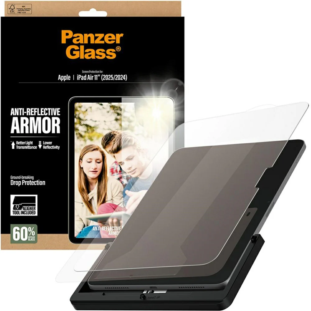 Gehärtetes Glas mit Applikator für iPad Air 11" M4/M3/M2, PanzerGlass Anti-Reflective Armor FastFit