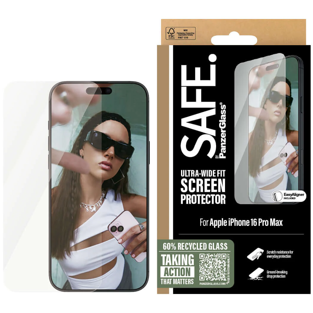 Gehärtetes Glas mit Applikator für iPhone 16 Pro Max, Safe by PanzerGlass Ultra-Wide Fit Easy Aligner - Image 4