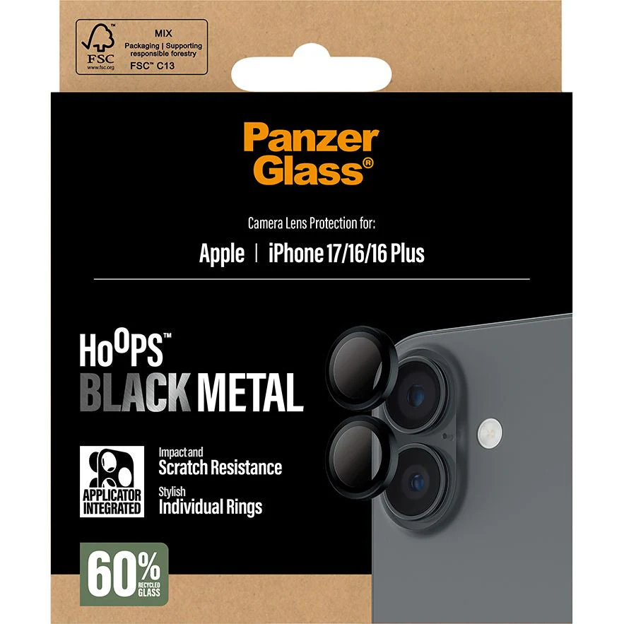 Gehärtetes Glas mit Applikator für iPhone 17 / 16 Plus / 16, PanzerGlass Hoops Camera, Transparent und Schwarz - Image 5