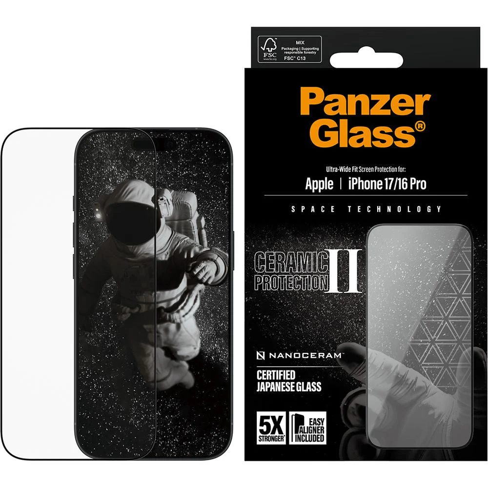 Gehärtetes Glas mit Applikator für iPhone 17 / 16 Pro, PanzerGlass Ceramic Ultra-Wide Fit + EasyAligner - Image 4