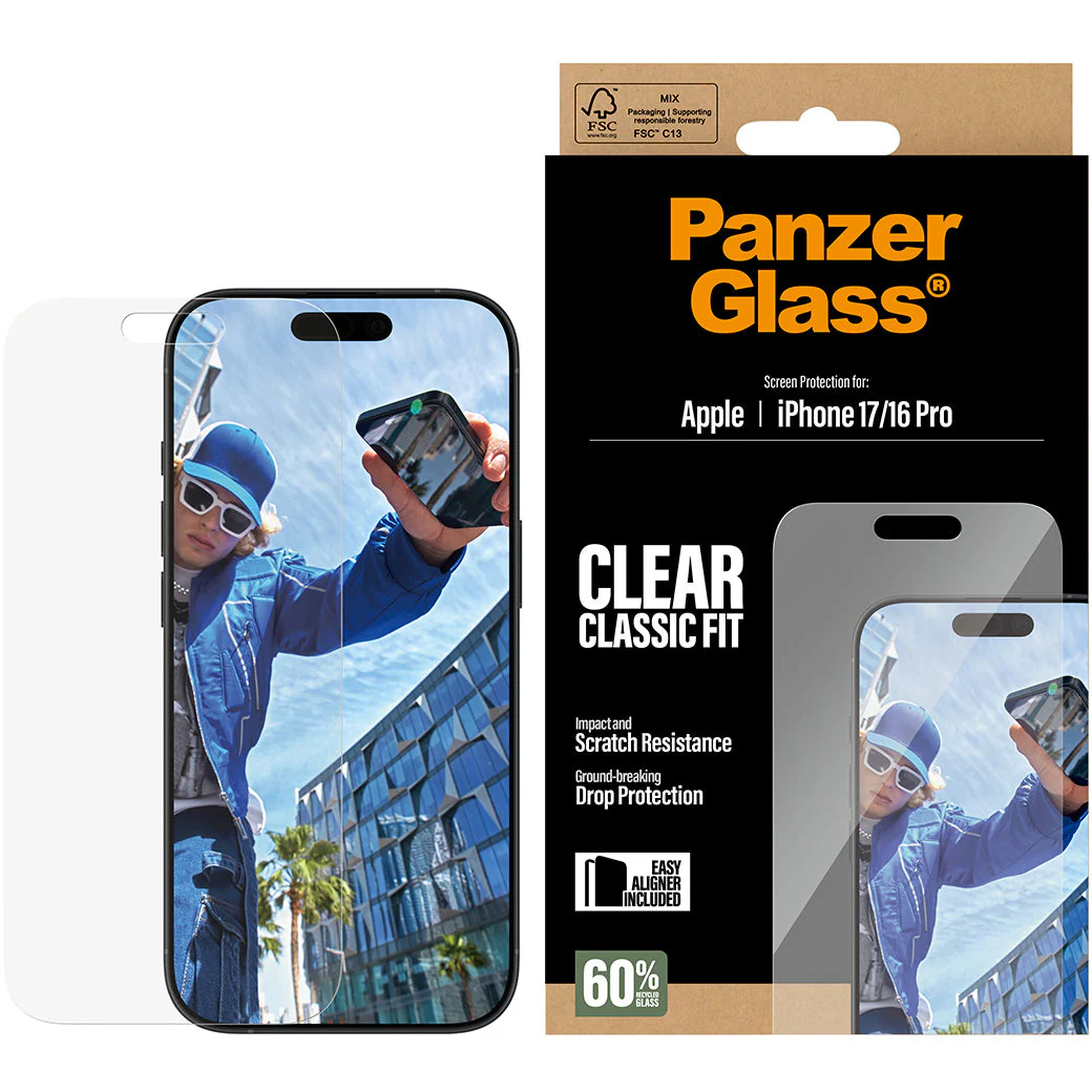 Gehärtetes Glas mit Applikator für iPhone 17 / 16 Pro, PanzerGlass Classic Fit EasyAligner - Image 4