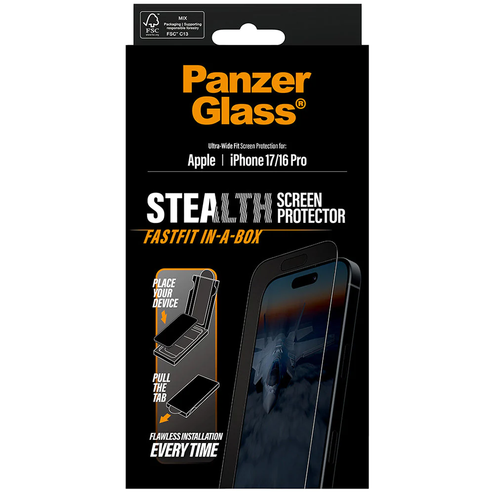 Gehärtetes Glas mit Applikator für iPhone 17 / 16 Pro, PanzerGlass Stealth Ultra-Wide Fastfit - Image 2