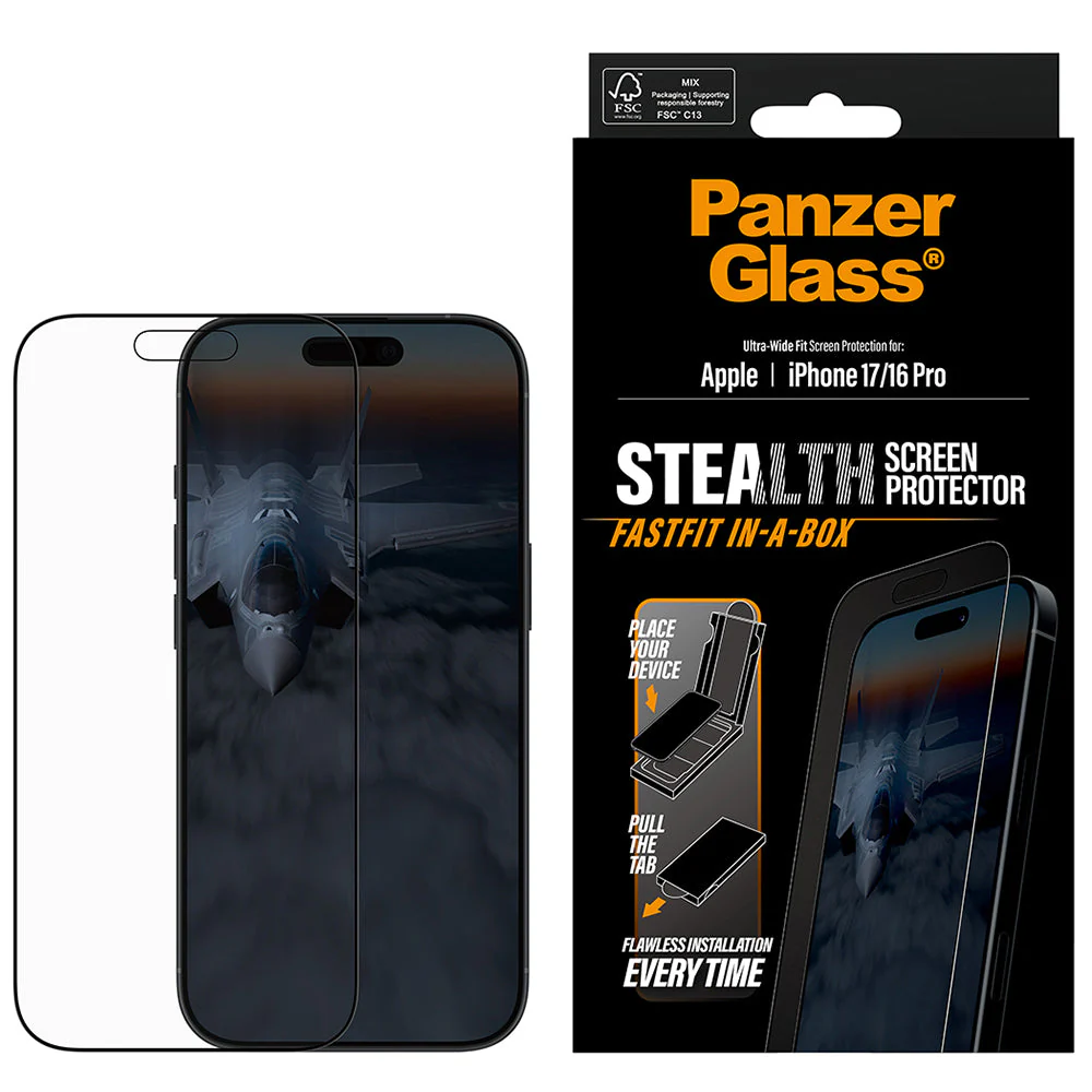 Gehärtetes Glas mit Applikator für iPhone 17 / 16 Pro, PanzerGlass Stealth Ultra-Wide Fastfit - Image 3