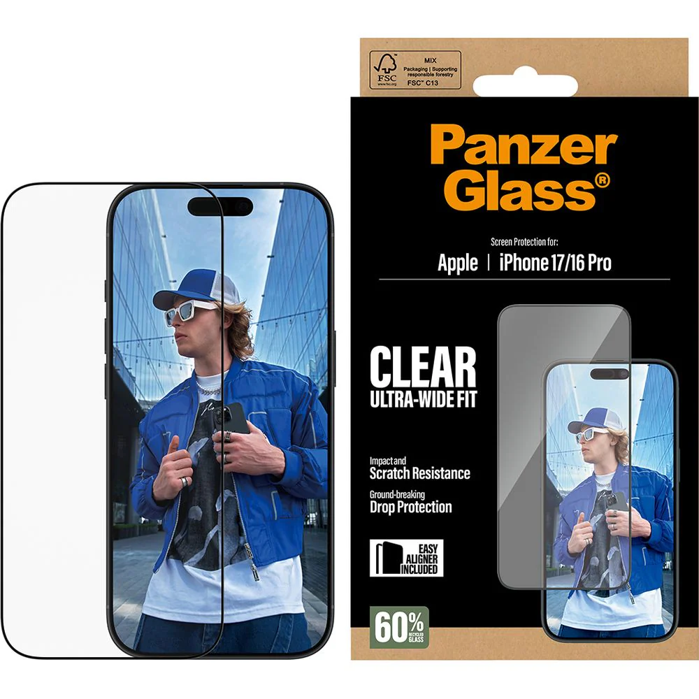 Gehärtetes Glas mit Applikator für iPhone 17 / 16 Pro, PanzerGlass Ultra-Wide Fit, Transparent mit schwarzen Rahmen - Image 4