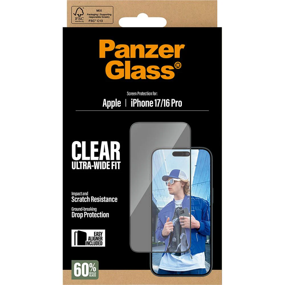 Gehärtetes Glas mit Applikator für iPhone 17 / 16 Pro, PanzerGlass Ultra-Wide Fit, Transparent mit schwarzen Rahmen - Image 5