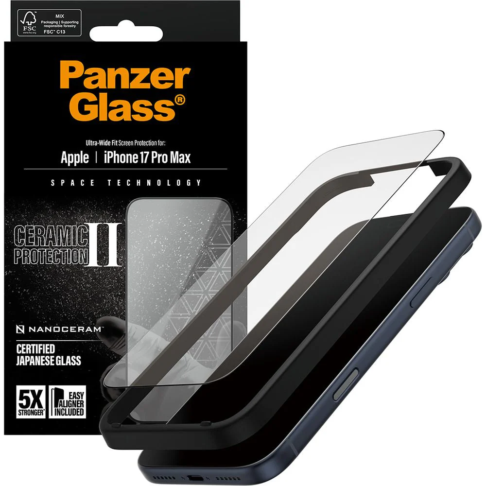 Gehärtetes Glas mit Applikator für iPhone 17 Pro Max, PanzerGlass Ceramic Ultra-Wide Fit + EasyAligner