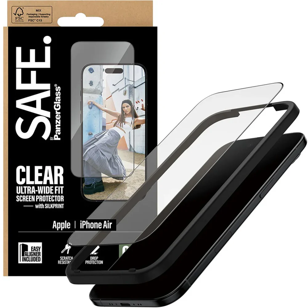 Gehärtetes Glas mit Applikator für iPhone Air, SAFE by PanzerGlass Ultra-Wide Fit Easy Aligner, Transparent mit Schwarzem Rahmen - Image 2