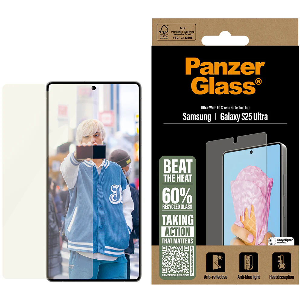 Gehärtetes Glas mit Blaulichtfilter, wärmeleitfähig für Galaxy S25 Ultra, PanzerGlass All-In-One Ultra-Wide-Fit, Transparent - Image 2
