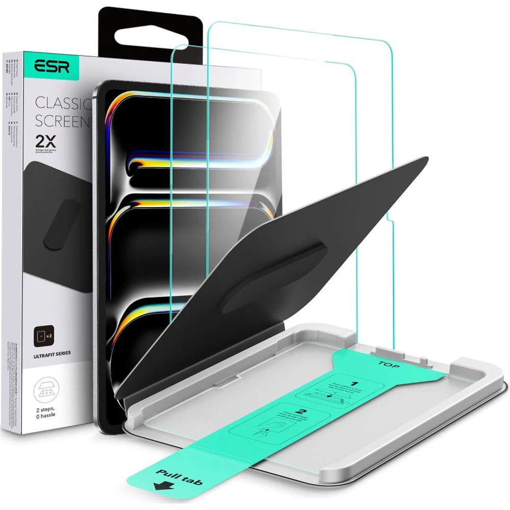 Gehärtetes Glas mit Positionierrahmen für iPad Pro 13" M5 2025 / M4 2024, ESR UltraFit Tempered Glass, 2 Stück