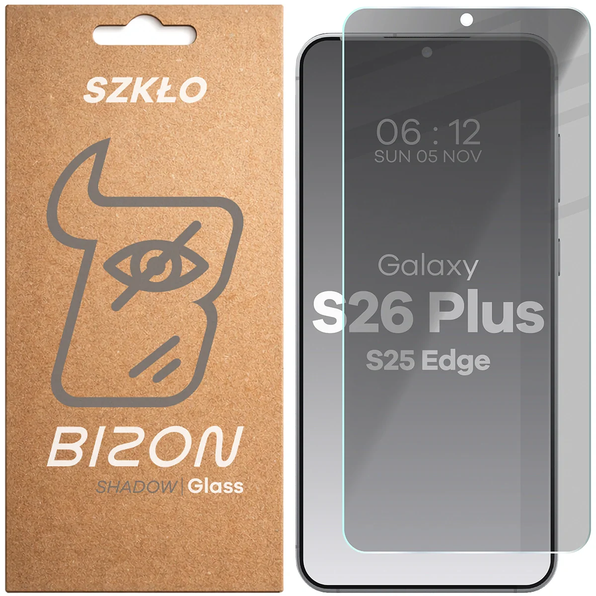 Gehärtetes Glas mit Privatschutzfilter für Samsung Galaxy S26 Plus / S25 Edge, Bizon Glass Clear Shadow, getönt