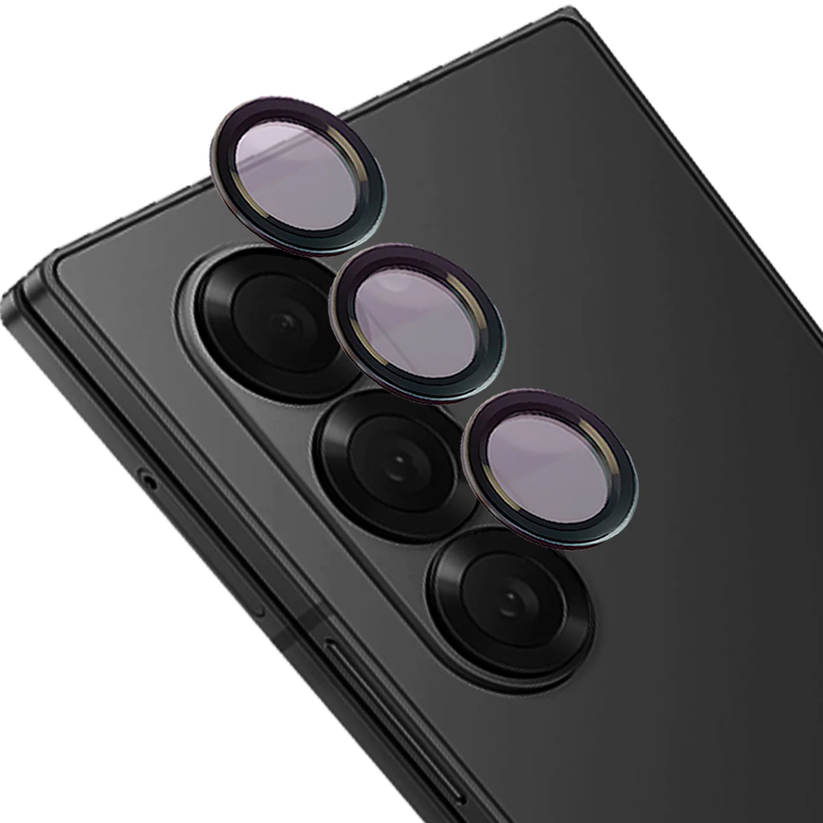 Gehärtetes Glas für die Kamera mit Applikator für Galaxy Z Fold6, Bizon Glass Snap Lens, 1 Set, Schwarzer Rahmen