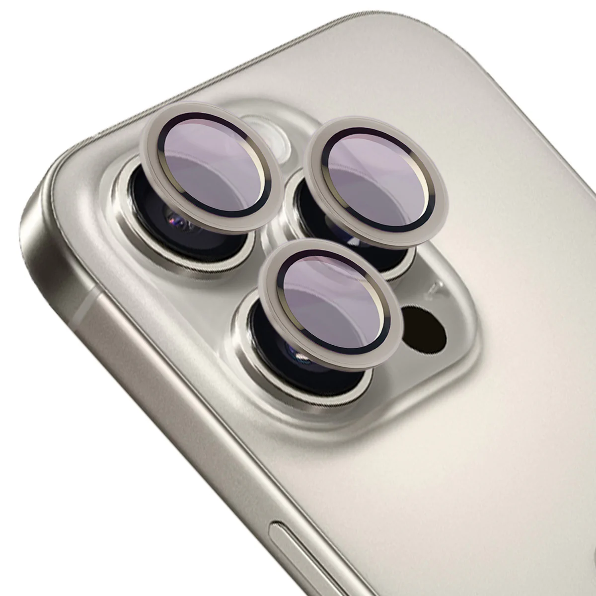 Gehärtetes Glas für die Kamera mit Applikator für iPhone 16 Pro/16 Pro Max, Bizon Glass Snap Lens, 1 Set, Grauer Rahmen