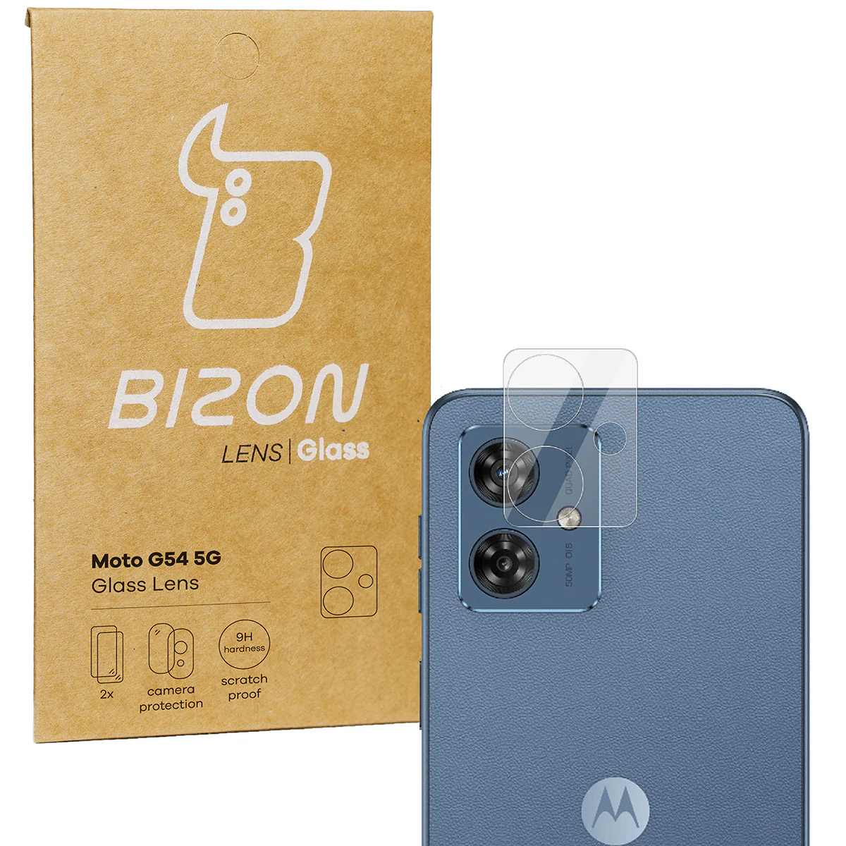 Gehärtetes Glas für die Kamera Bizon Glass Silk Lens für Motorola Moto G54 5G, 2 Stück