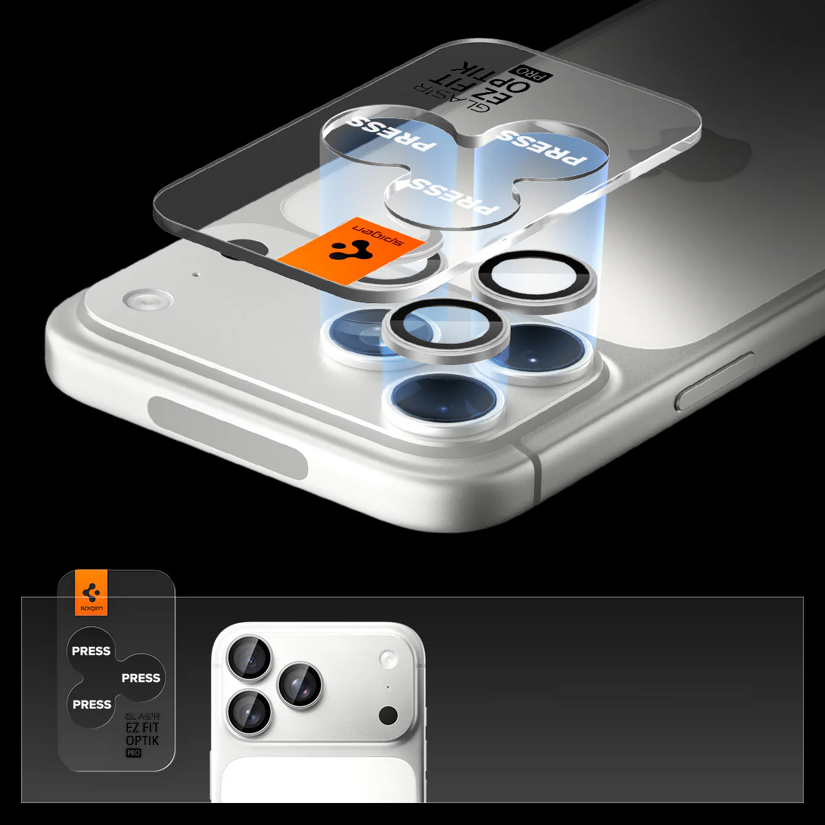 Glas für die Kamera für iPhone 17 Pro Max - 14 Pro, Spigen Glas.tR Ez Fit Optik Pro 2-Pack, Schwarz-Silbern - Image 8