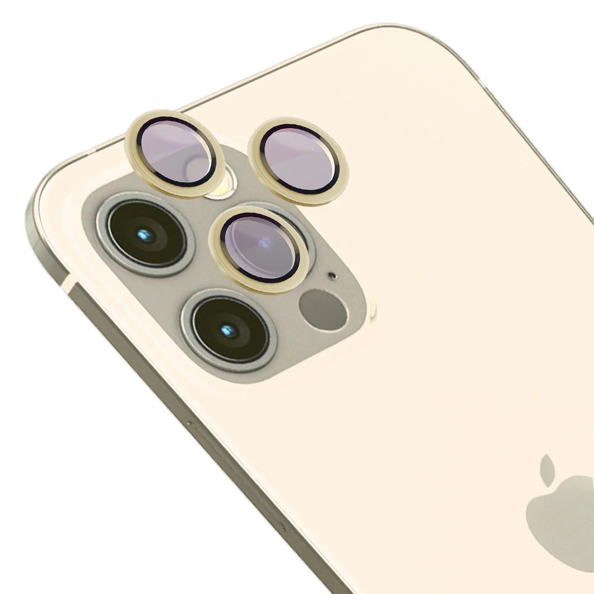 Glas für die Kamera mit Applikator für iPhone 12 Pro/11Pro/11 Pro Max, Bizon Glass Snap Lens, 1 Set, Goldener Rahmen