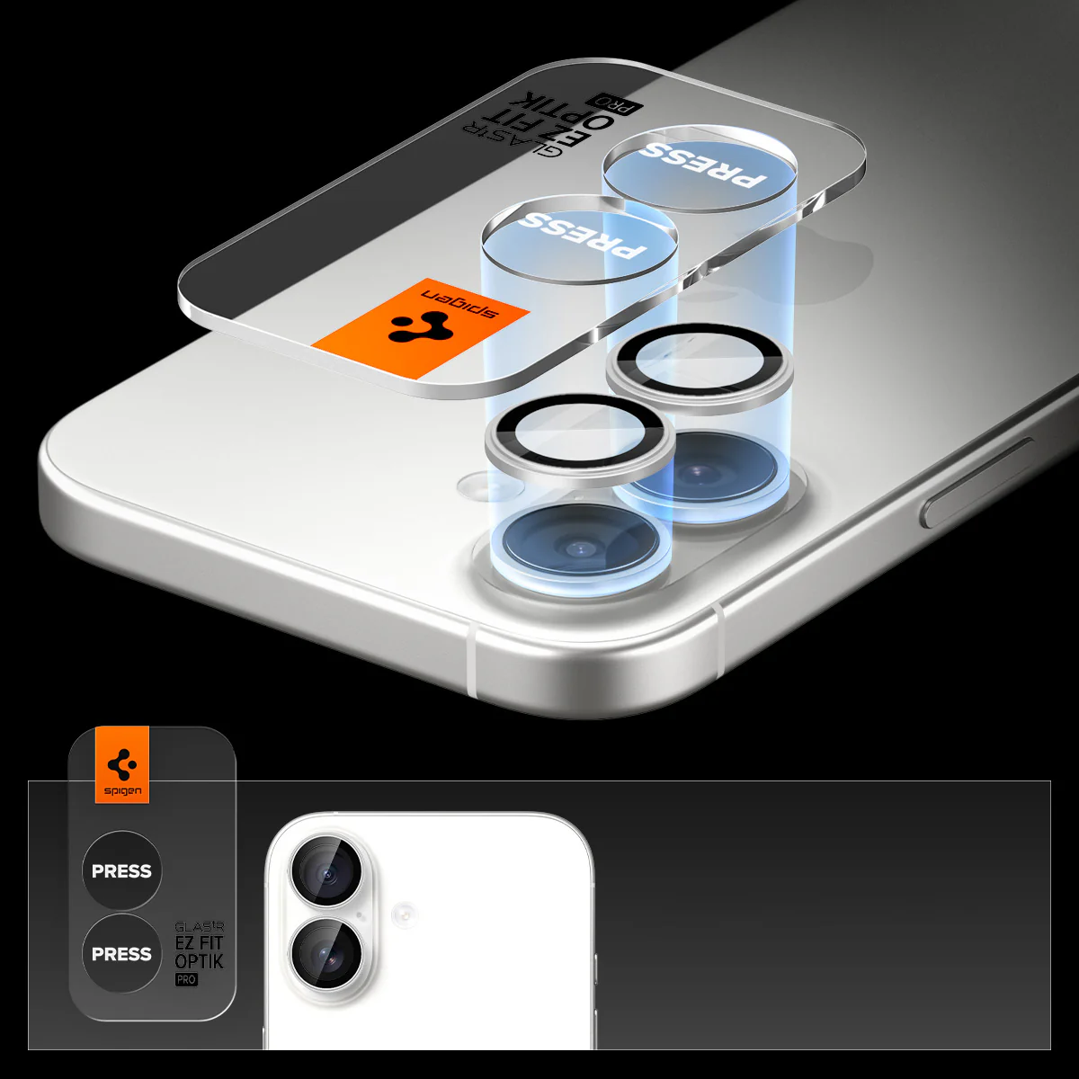Glas für die Kamera Spigen Glas.tR EZ Fit Optik Pro 2-Pack für iPhone 17 / 16 Plus / 16, Schwarz-Silbern - Image 12