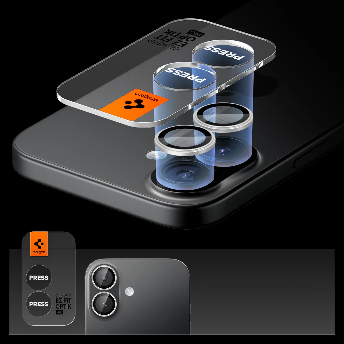 Glas für die Kamera Spigen Glas.tR EZ Fit Optik Pro 2-Pack für iPhone 17 / 16 Plus / 16, Schwarz-Silbern - Image 13