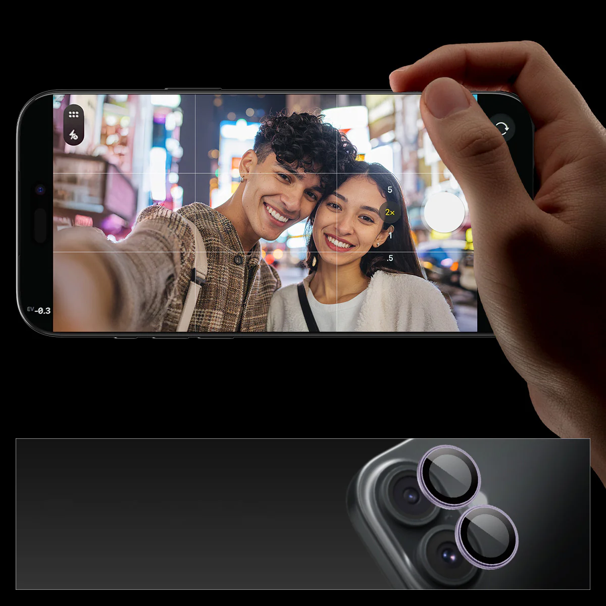 Glas für die Kamera Spigen Glas.tR EZ Fit Optik Pro 2-Pack für iPhone 17 / 16 Plus / 16, Schwarz-Violett - Image 11