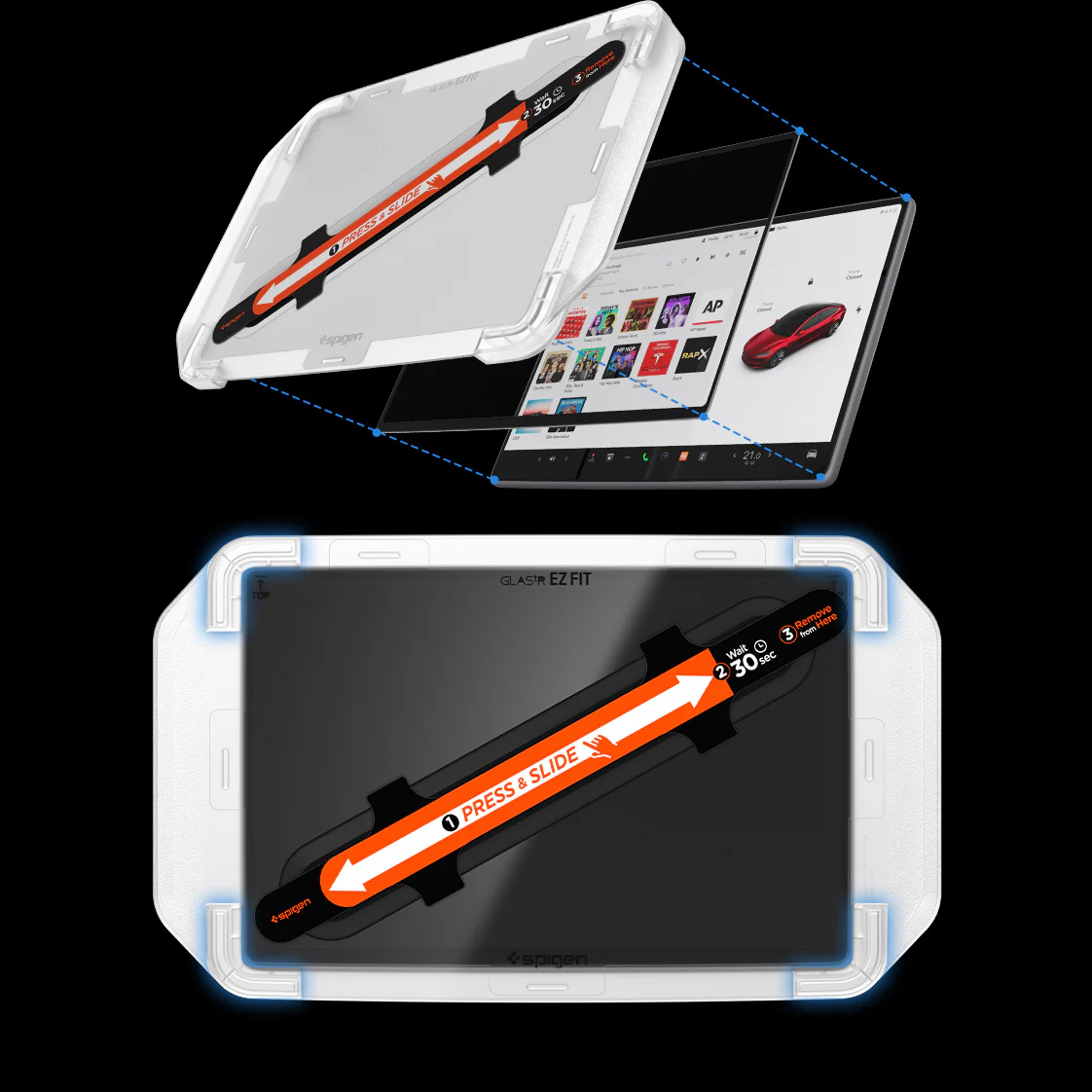 Glas für Tesla Model 3 2024-2026 / Y 2025-26, Spigen Glas.tR EZ Fit FC AC 1-Pack, Schwarzer Rahmen - Image 10