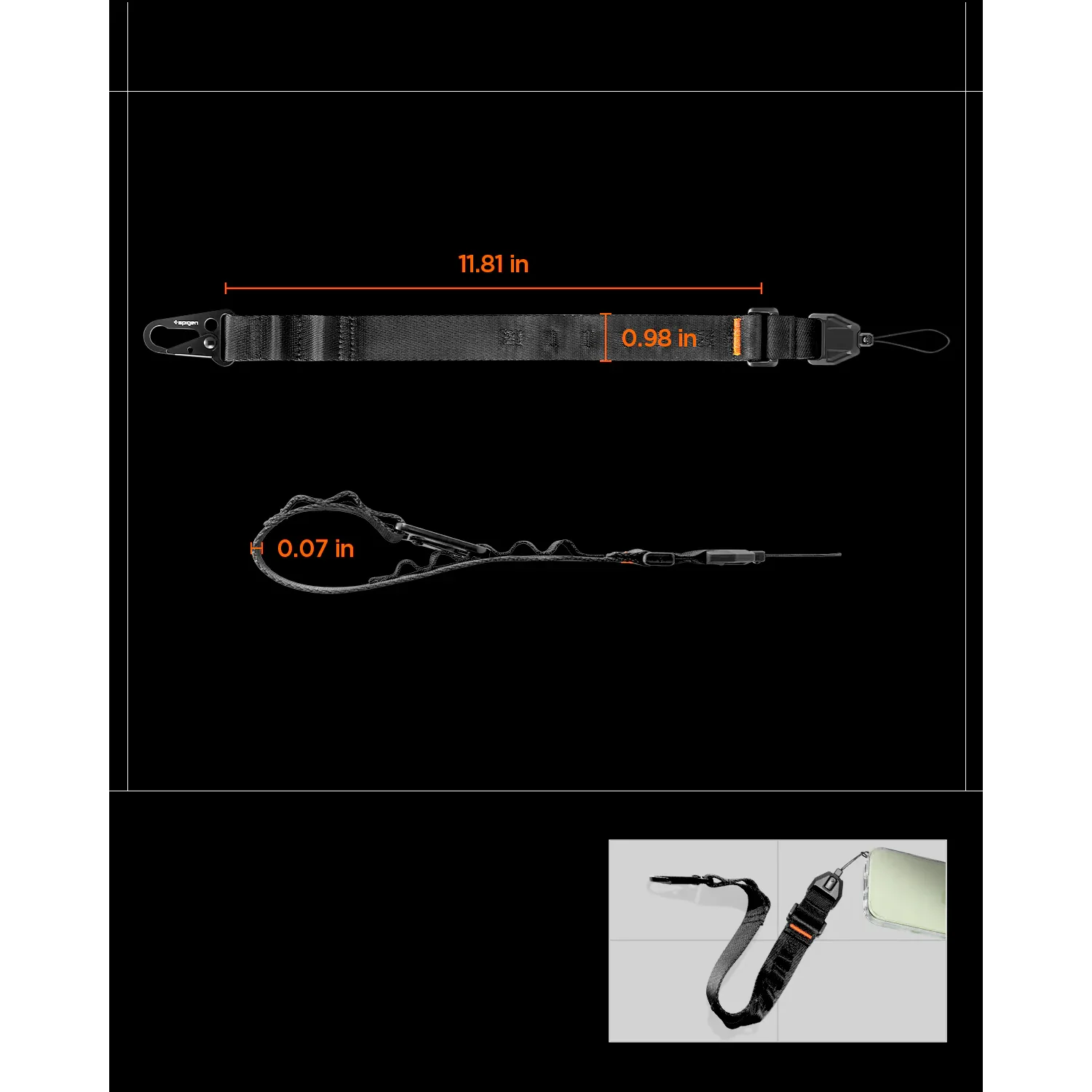 Handyband mit Handschlaufe, Spigen Lanyard DA30S, Schwarz - Image 16