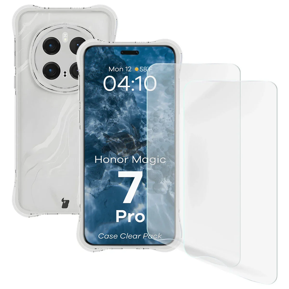 Handyhülle + 2x Folie für Honor Magic7 Pro, Bizon Case Clear Pack, Transparent