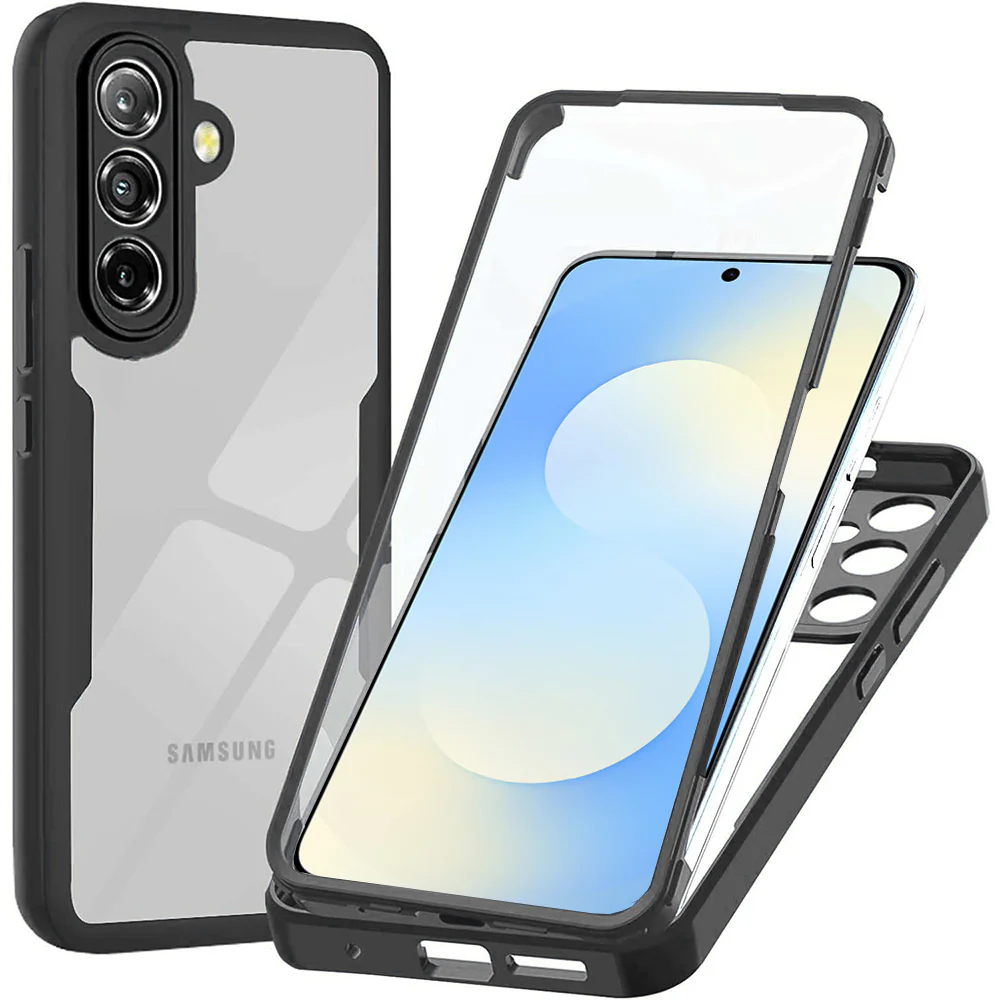Handyhülle 360° mit Displayschutz für Galaxy A57 5G, Techsuit ColorVerse, Transparent mit schwarzen Rahmen
