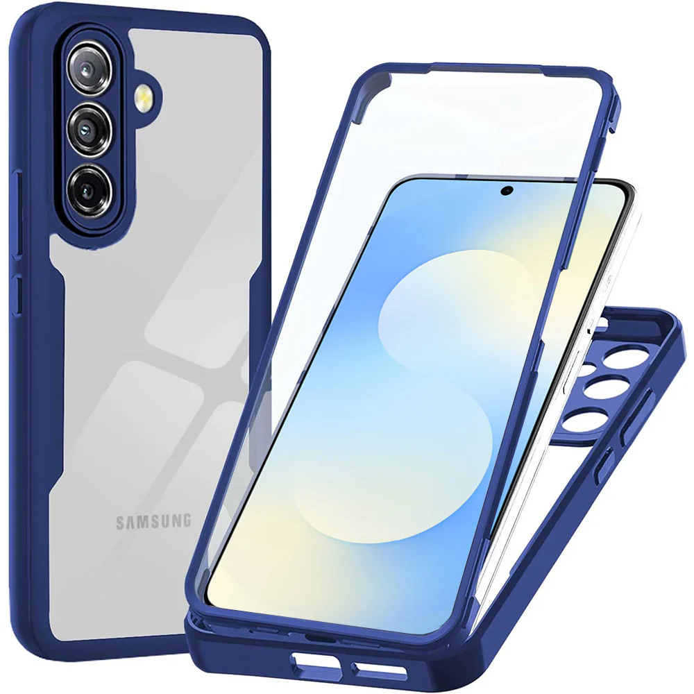 Handyhülle 360° mit Displayschutz für Galaxy A57 5G, Techsuit ColorVerse, Transparent und Dunkelblau