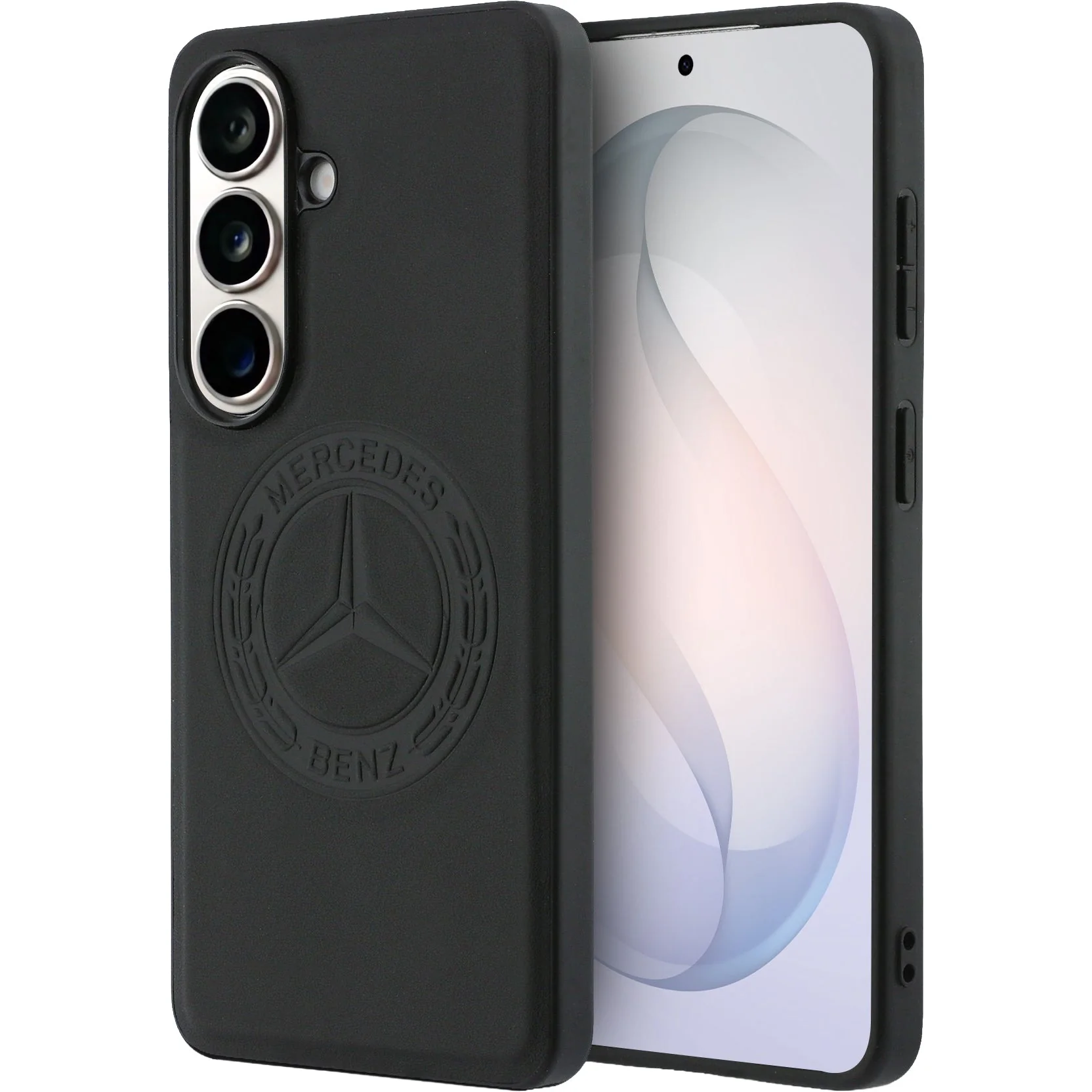 Handyhülle aus Echtleder für Galaxy S26, Mercedes-Benz Leather Vintage Logo, mit MagSafe, Schwarz mit elegantem Logo