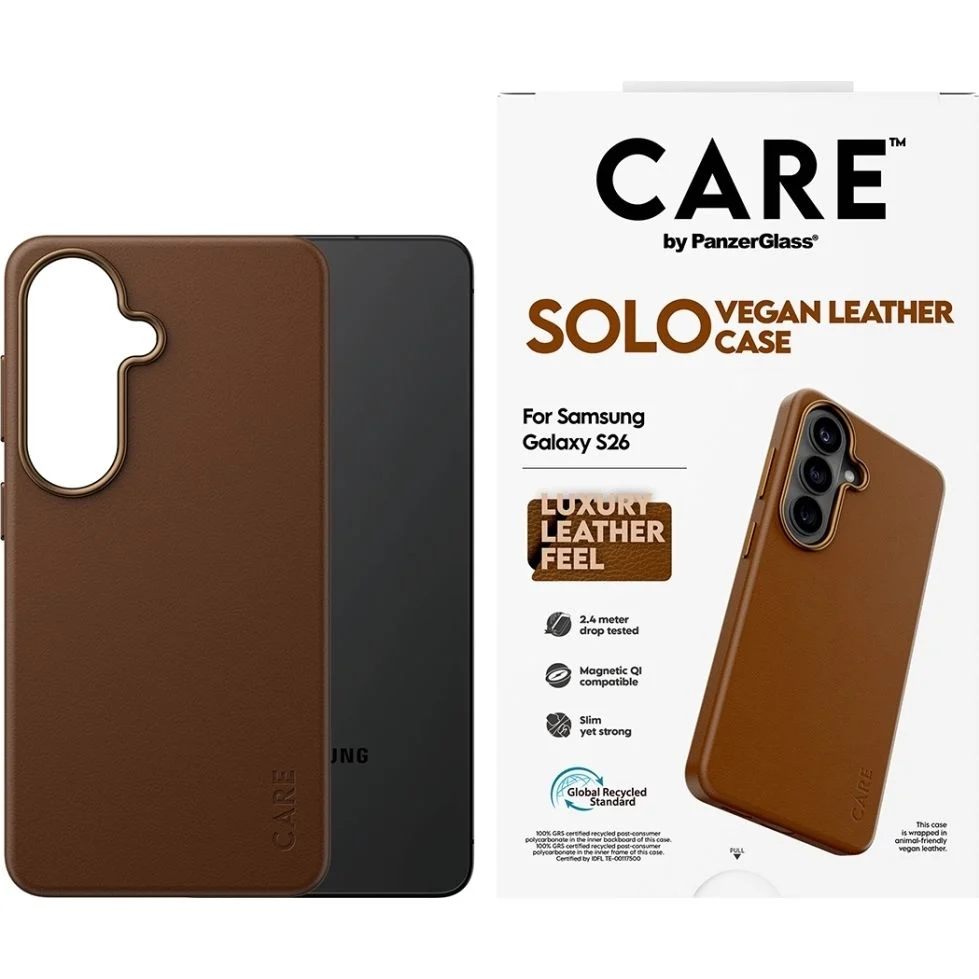 Handyhülle aus veganem Leder für Galaxy S26, CARE by PanzerGlass Solo mit MagSafe, Braun - Image 3
