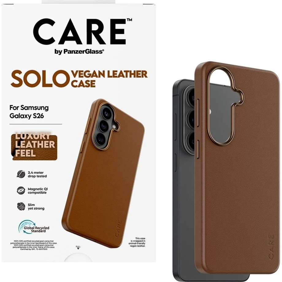 Handyhülle aus veganem Leder für Galaxy S26, CARE by PanzerGlass Solo mit MagSafe, Braun - Image 4