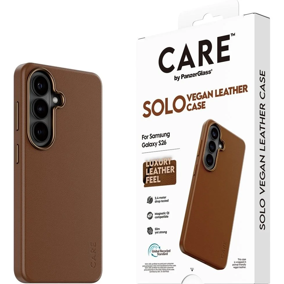 Handyhülle aus veganem Leder für Galaxy S26, CARE by PanzerGlass Solo mit MagSafe, Braun - Image 5