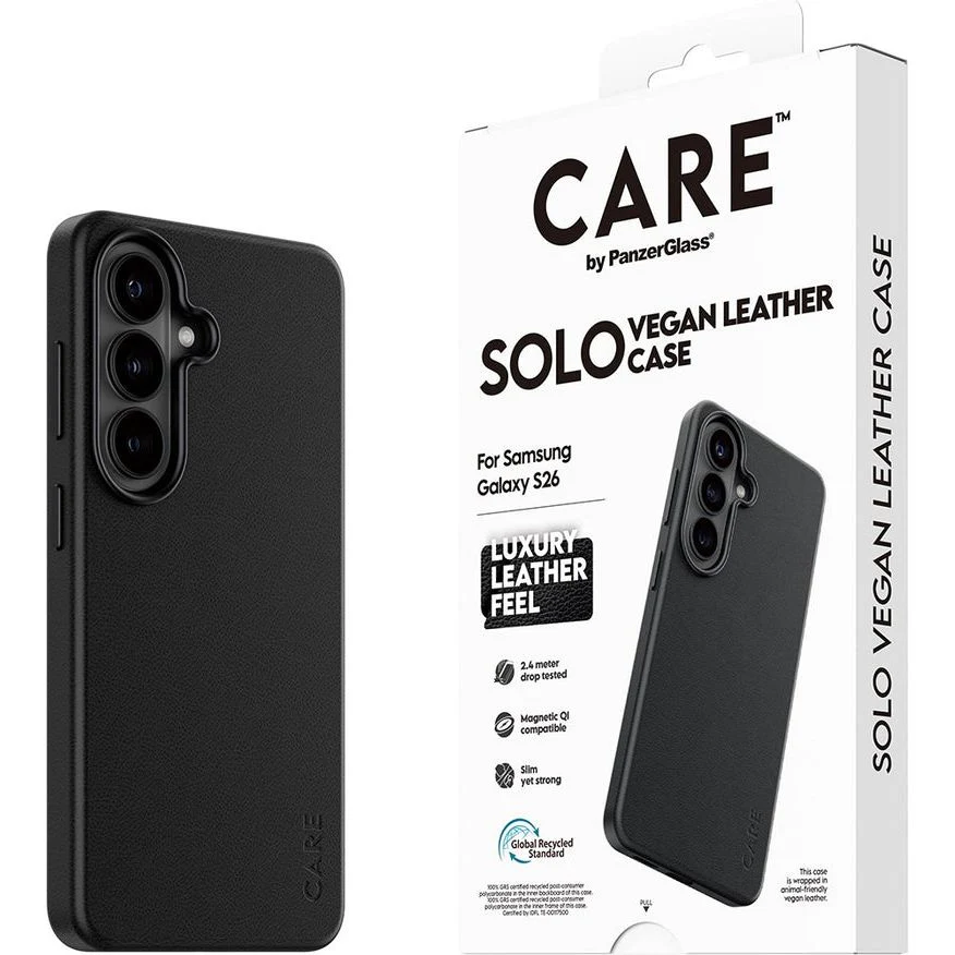 Handyhülle aus veganem Leder für Galaxy S26, CARE by PanzerGlass Solo mit MagSafe, Schwarz - Image 5
