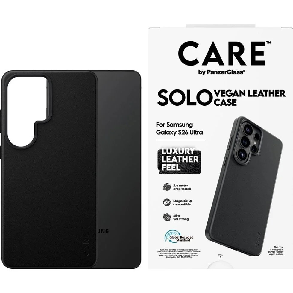 Handyhülle aus veganem Leder für Galaxy S26 Ultra, CARE by PanzerGlass Solo mit MagSafe, Schwarz - Image 3