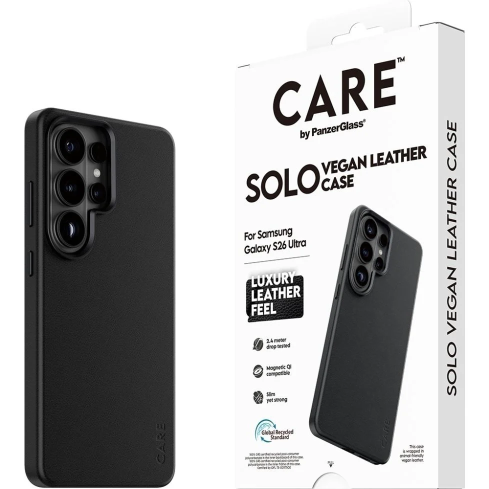 Handyhülle aus veganem Leder für Galaxy S26 Ultra, CARE by PanzerGlass Solo mit MagSafe, Schwarz - Image 5
