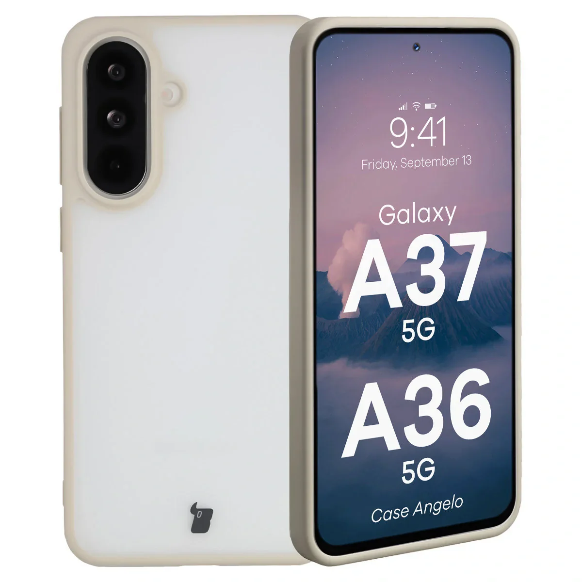 Handyhülle für Galaxy A37 5G / A36 5G, Bizon Case Angelo, Semitransparent mit beigem Rahmen