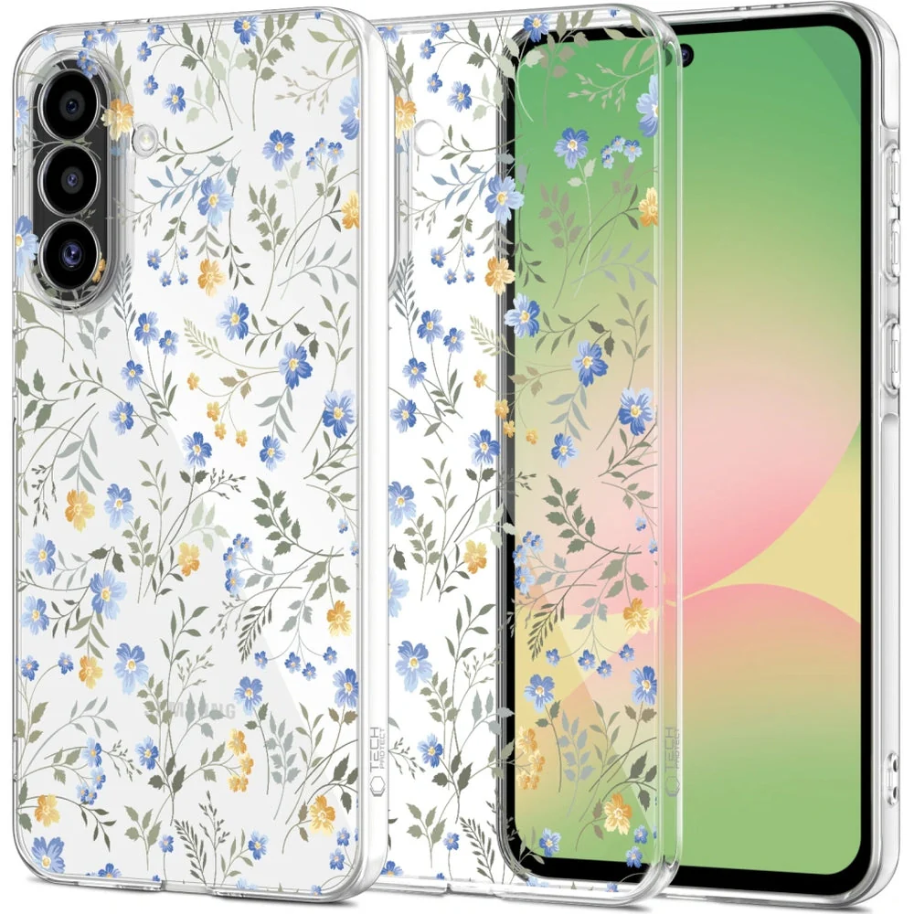 Handyhülle für Galaxy A56 5G, Tech-Protect Flexair, Transparent mit floralem Muster