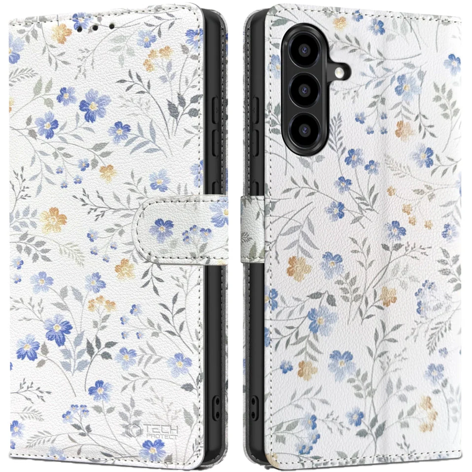 Handyhülle für Galaxy A56 5G, Tech-Protect Wallet, Weiß mit floralem Muster - Image 2