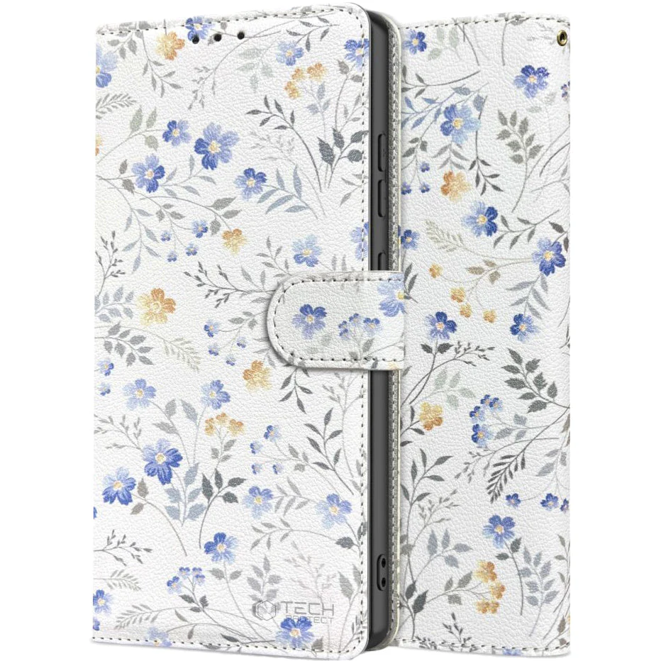 Handyhülle für Galaxy A56 5G, Tech-Protect Wallet, Weiß mit floralem Muster - Image 4