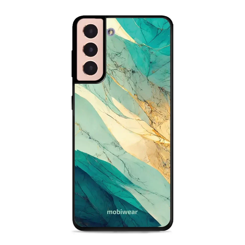 Handyhülle für Galaxy S21, Mobiwear Glossy Case, Türkis-Marmor