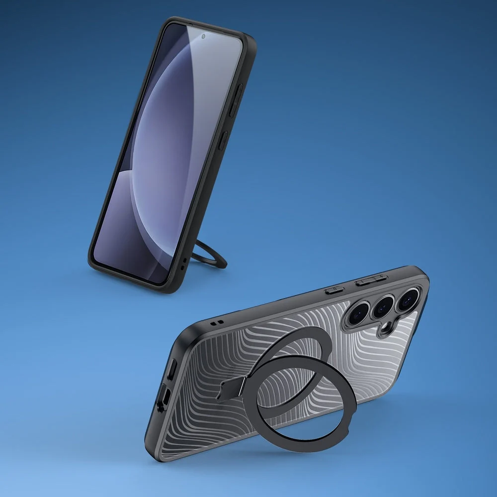 Handyhülle für Galaxy S25, Dux Ducis Aimo Mag Magnetic Stand, Transparent mit schwarzen Rahmen - Image 4